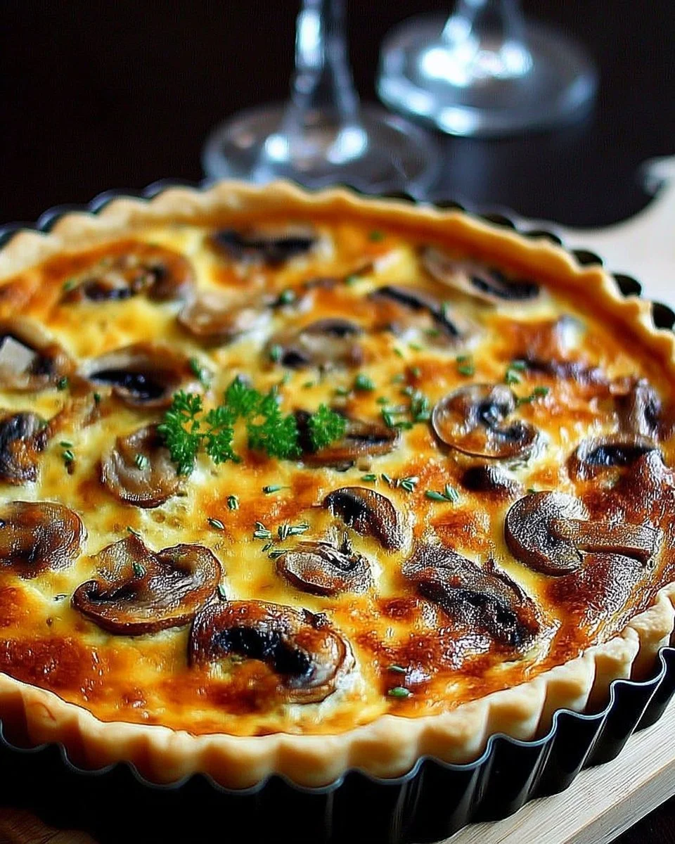 Quiche aux champignons et fromage gratiné, une délicieuse recette à savourer.
