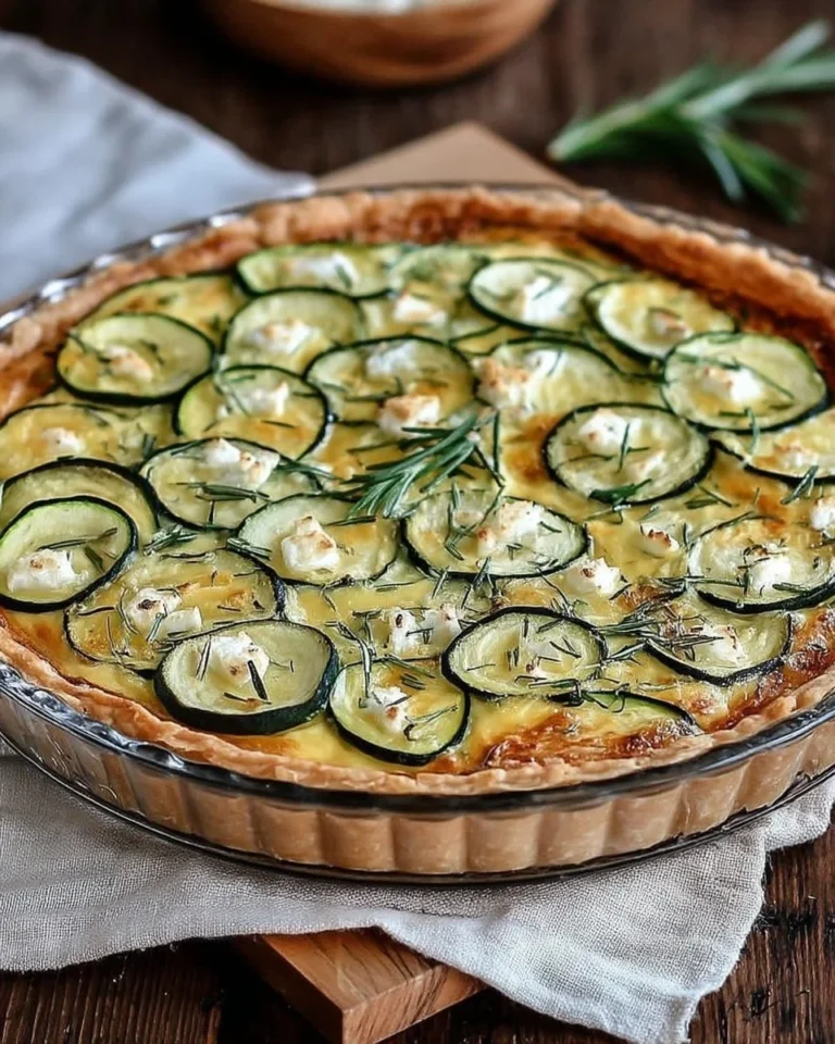 Quiche aux courgettes et fromage de chèvre doré, plat savoureux et appétissant.