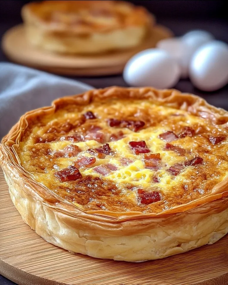 Quiche lardons feuilletée, délicieuse et savoureuse, prête à servir