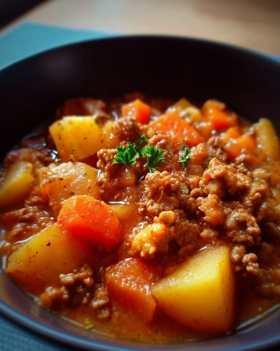 Ragoût de bœuf haché mijoté avec légumes frais et épices