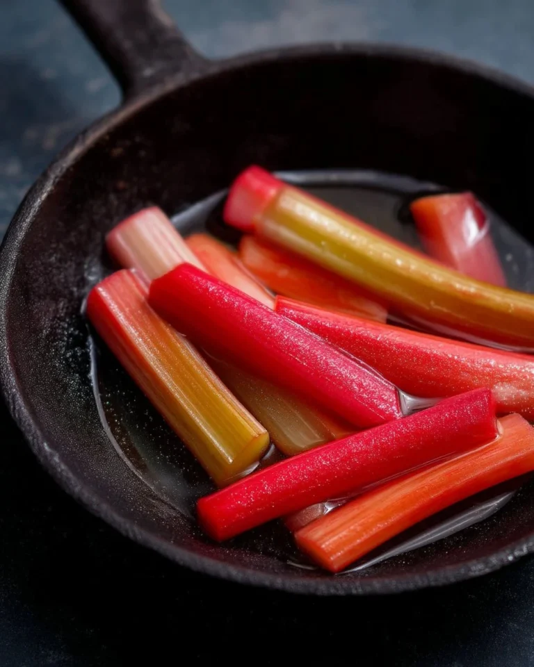 Rhubarbe pochée dans du sirop d'érable servie dans un bol