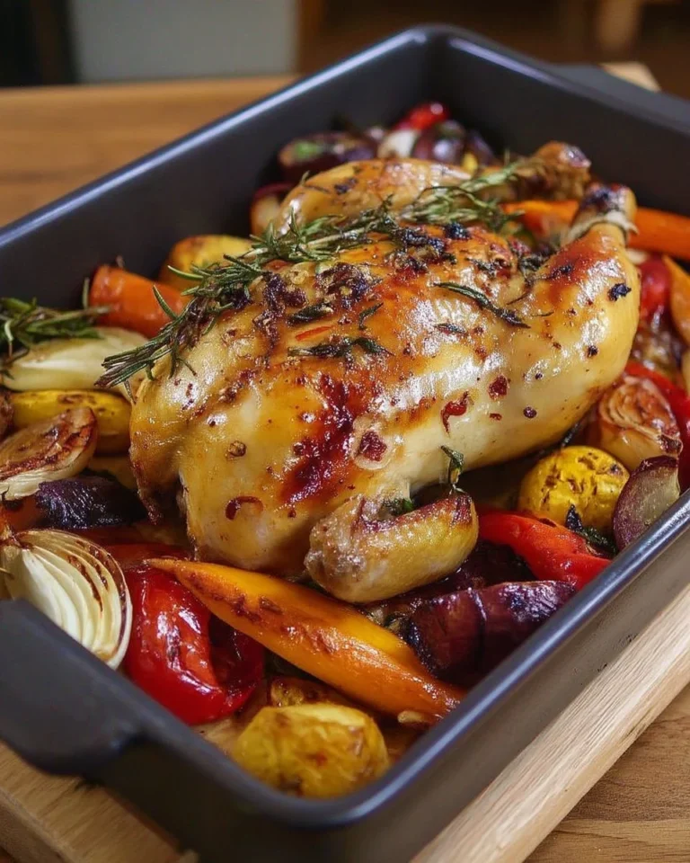 Poulet rôti accompagné de légumes économiques dans un plat de service