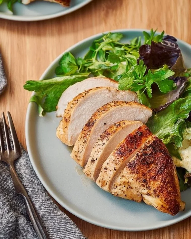 Poitrine de poulet rôti cuite dans une friteuse à air, dorée et juteuse.