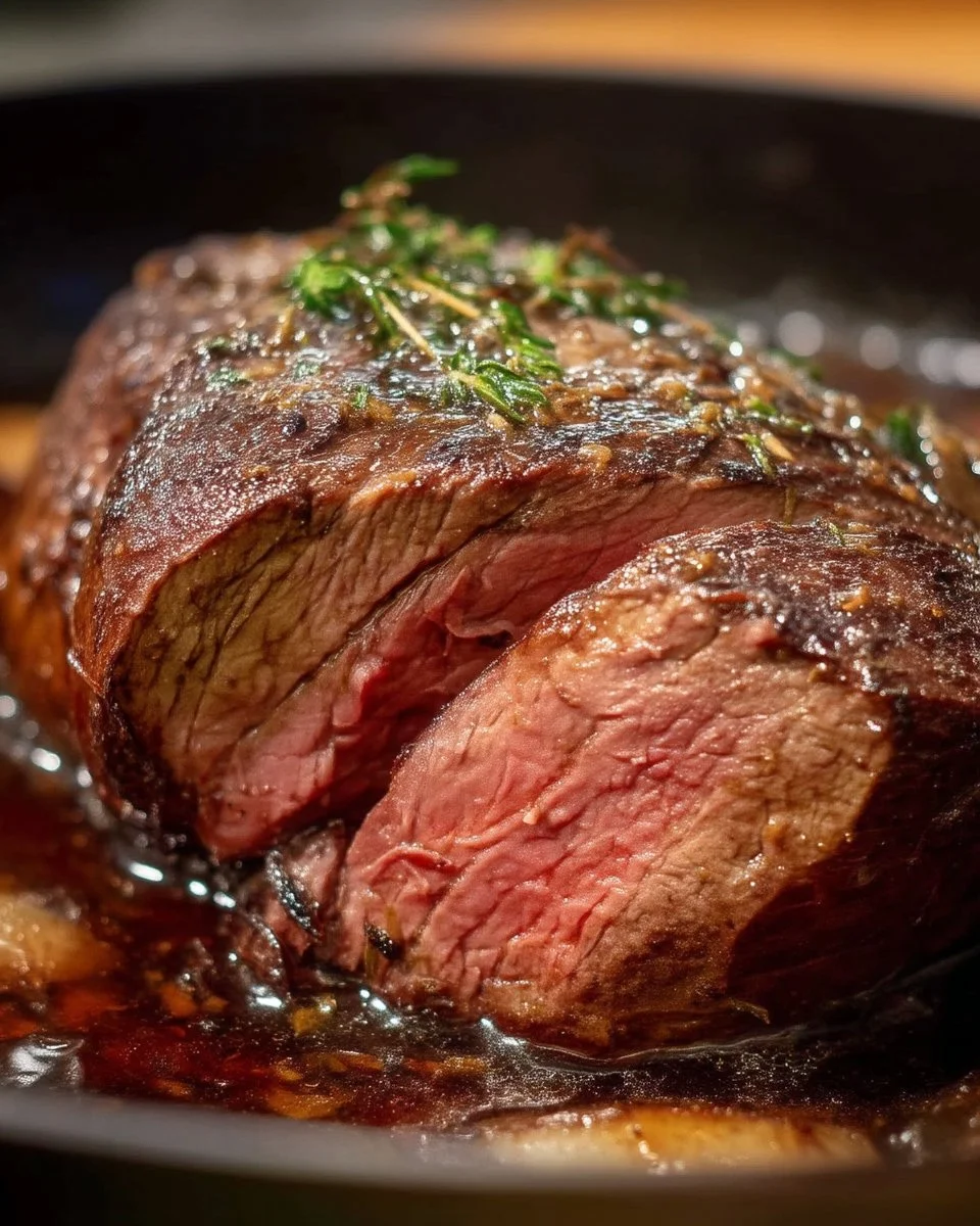 Rôti de bœuf au sirop d'érable et à la moutarde, préparé en mijoteuse.