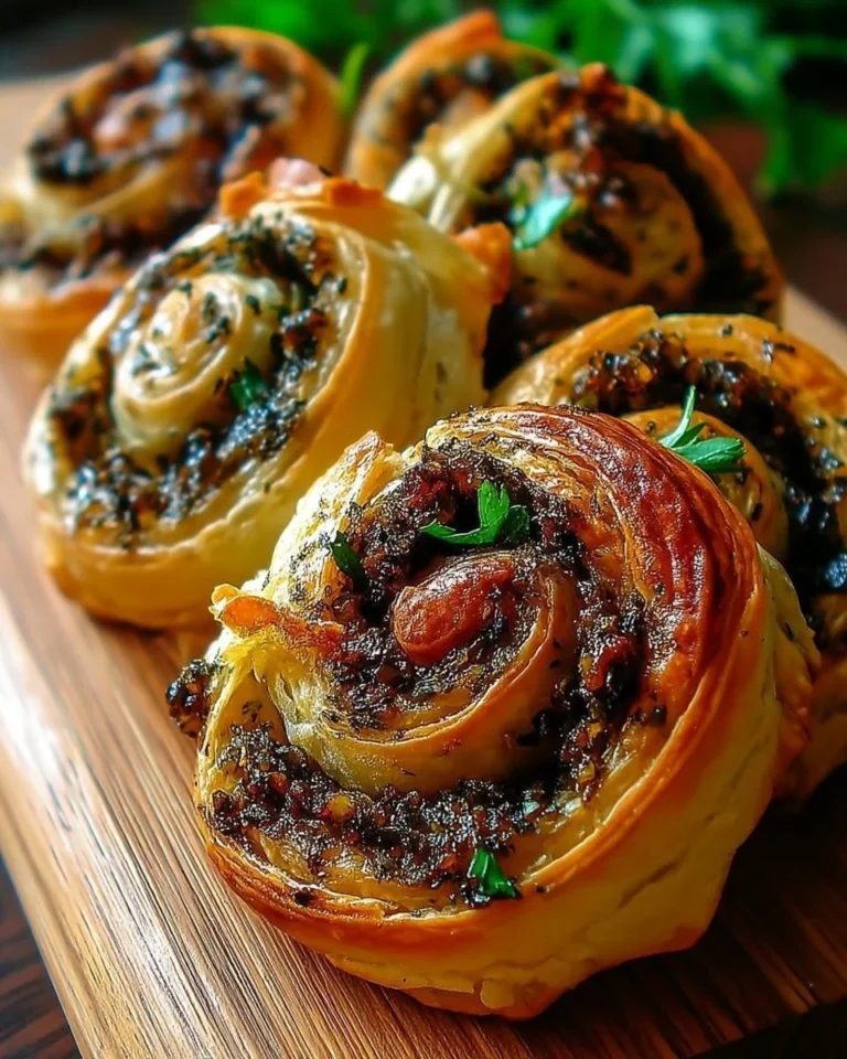 Roulés feuilletés savoureux à la tapenade d'olives, parfaits pour l'apéritif.