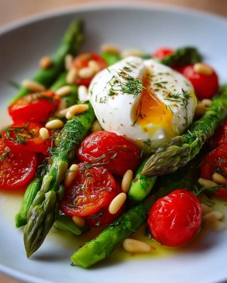 Salade d'asperges et tomates avec burrata et pignons de pin
