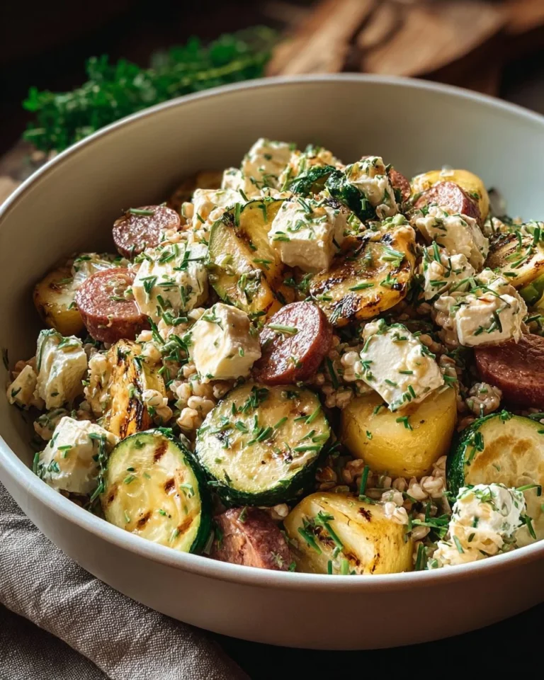 Salade de boulgour avec courgettes grillées et feta dans un bol coloré.