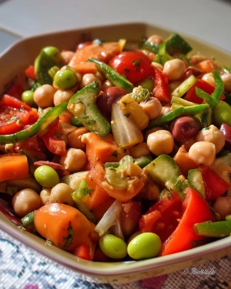 Salade colorée de légumineuses, garnie de légumes frais et d'herbes