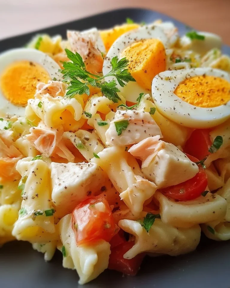 Salade de pâtes au surimi et œufs durs, un plat savoureux et rafraîchissant