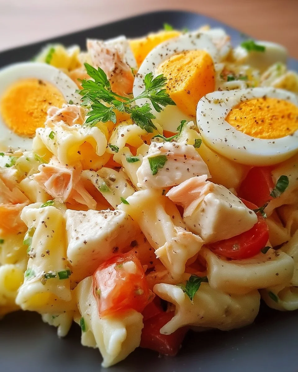 Salade de pâtes au surimi et œufs durs, un plat savoureux et rafraîchissant