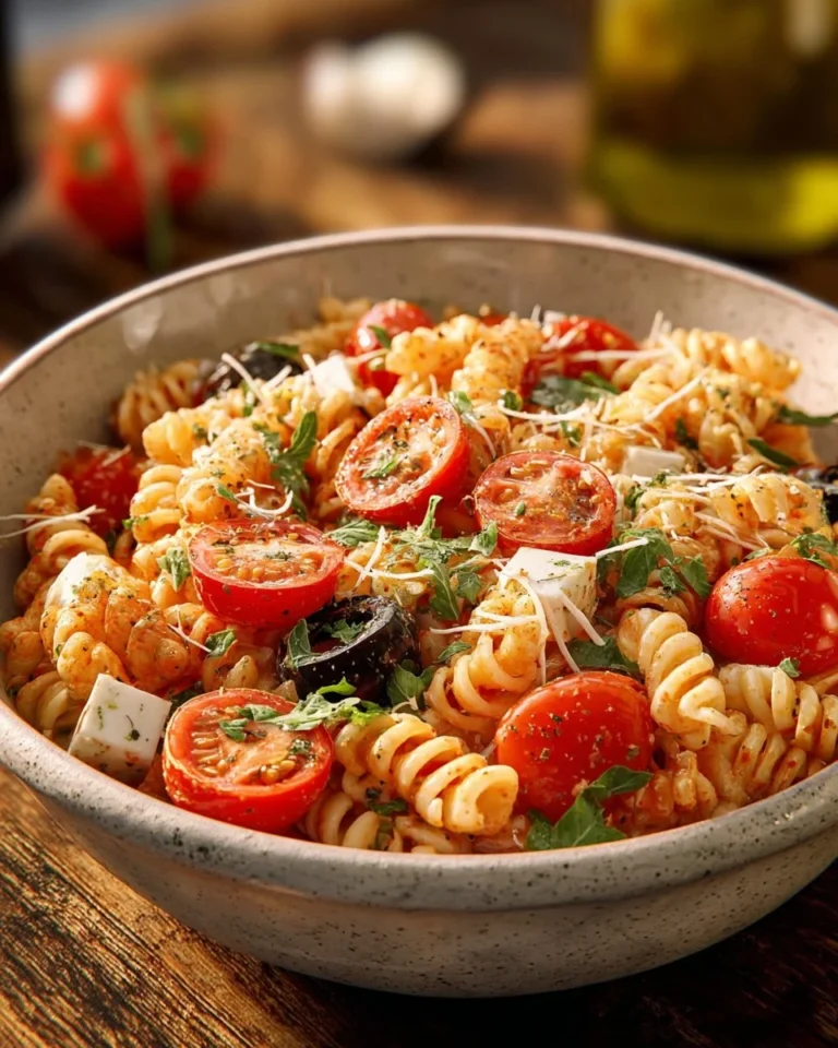 Salade de pâtes et tomates fraîche avec des légumes colorés