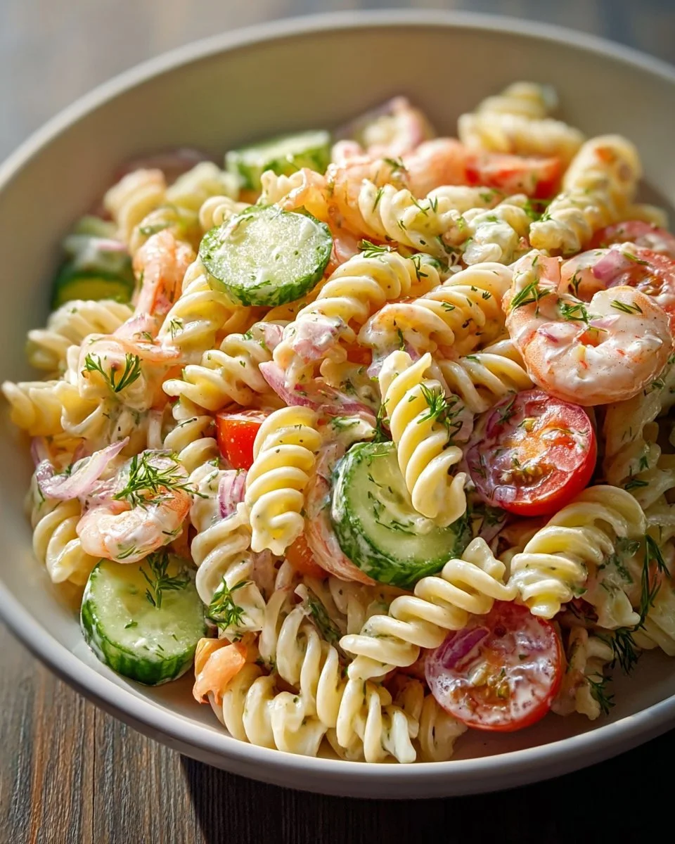 Salade de pâtes océanes avec fruits de mer frais et légumes croquants