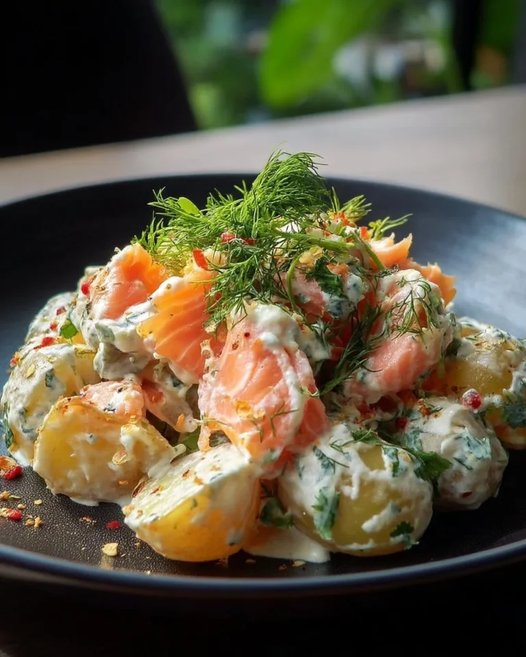 Recette de salade de pommes de terre au saumon fumé, plat appétissant et savoureux.