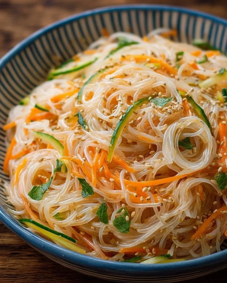 Salade de vermicelles fraîche garnie de légumes colorés et d'herbes aromatiques