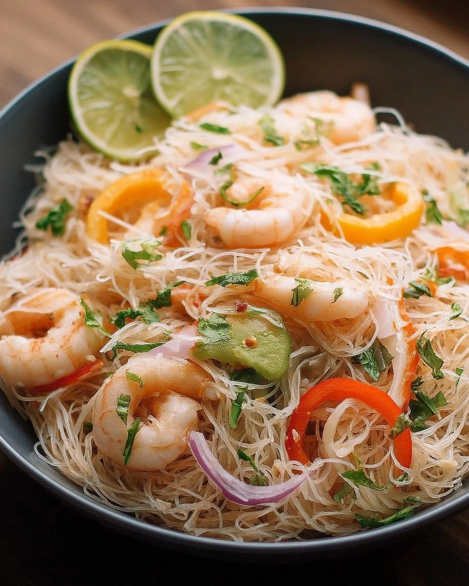 Salade de vermicelles colorée avec légumes frais et sauce légère