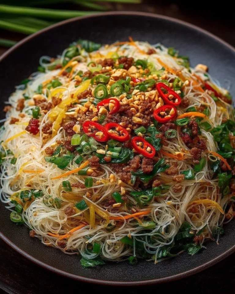 Salade de vermicelles sautés colorée et savoureuse, prête à être dégustée