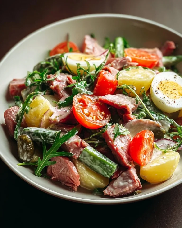 Salade Piémontaise composée de pommes de terre, œufs et légumes variés