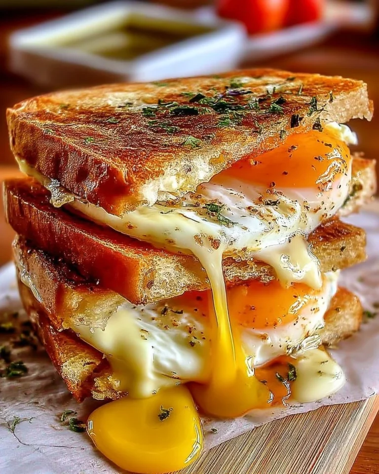 Sandwich chaud aux œufs coulants et fromage fondant sur une assiette