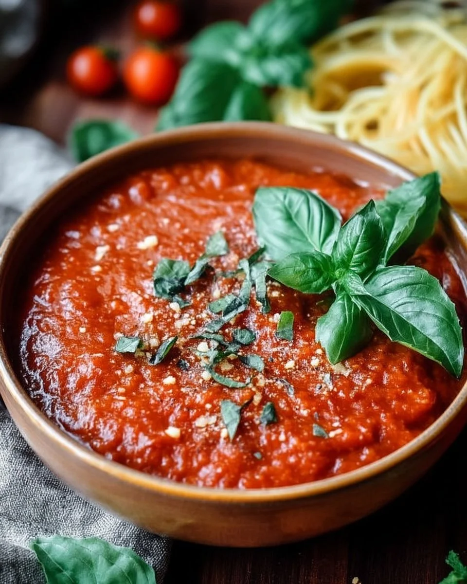 Sauce arrabbiata maison avec basilic frais en garniture