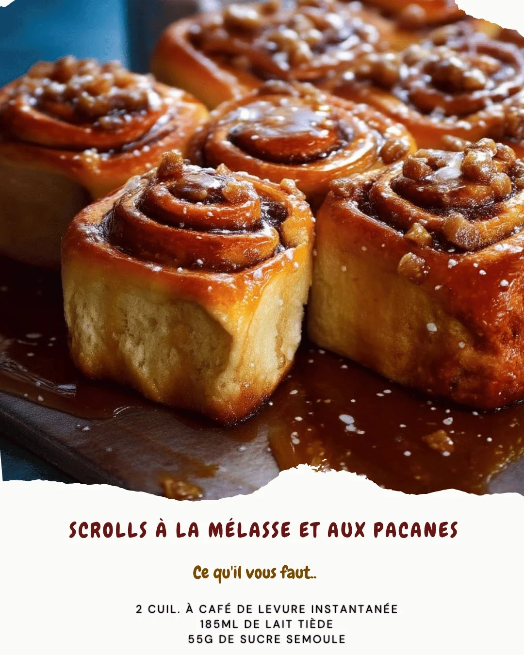 Scrolls à la mélasse et aux pacanes, savoureux et gourmands, parfaits pour un dessert.