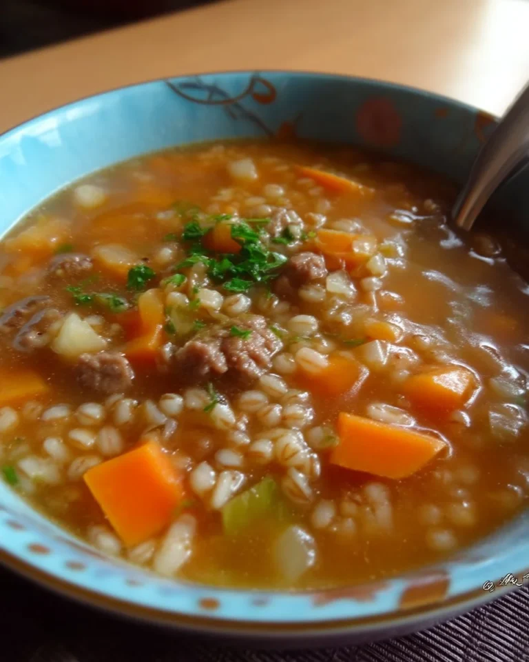 Soupe d'Orge et de Bœuf Haché servie dans un bol savoureux