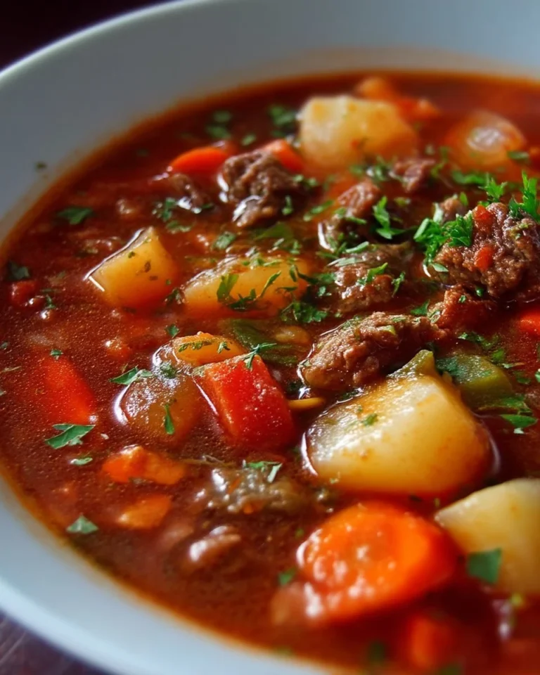 Soupe de boeuf haché avec des légumes colorés dans un bol