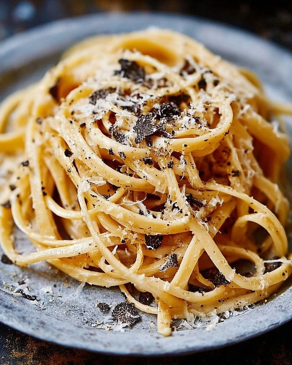 Assiette de spaghetti à la truffe noire et parmesan, plat gourmet