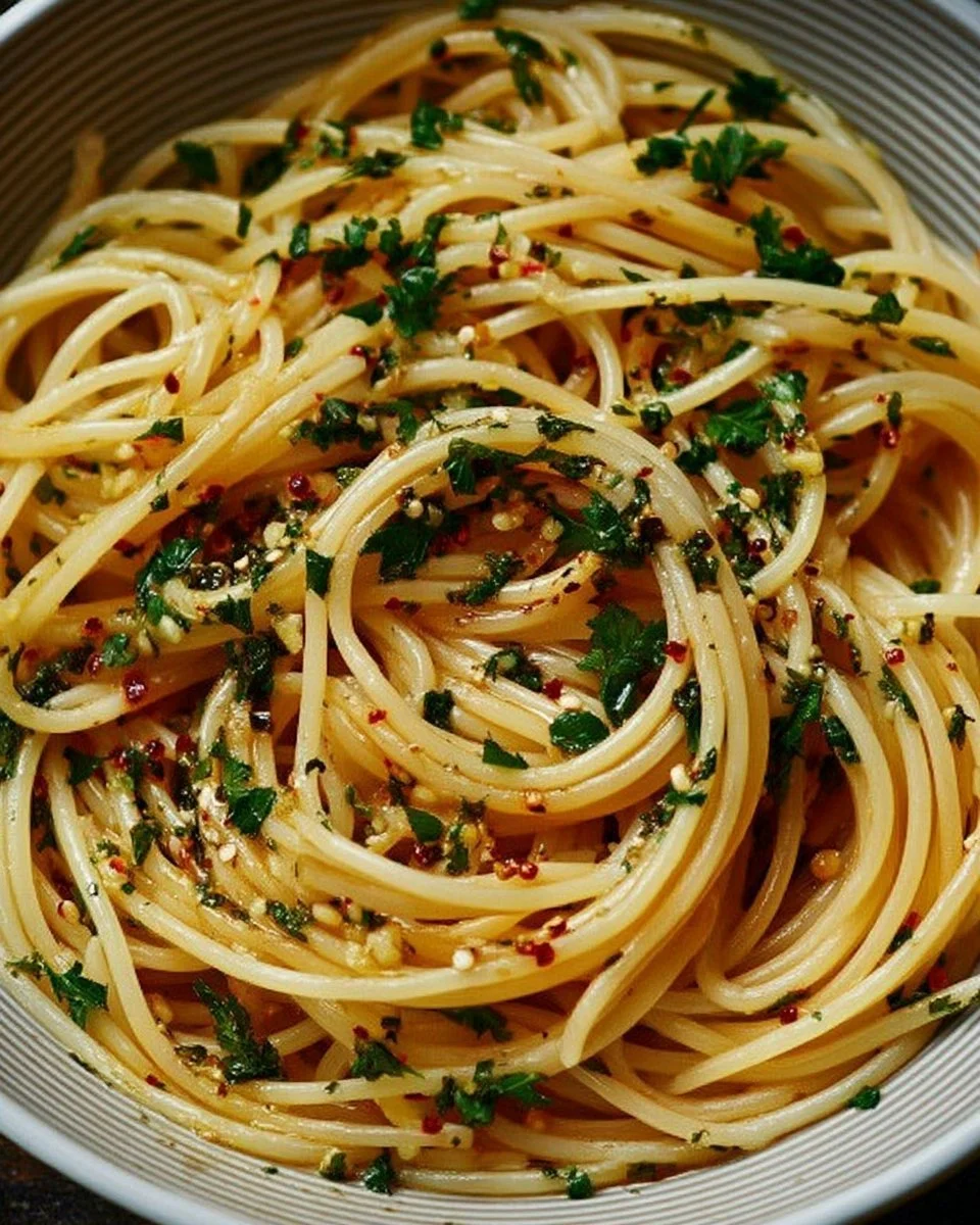 Spaghetti à l'ail et au persil, un plat savoureux de pâtes italiennes