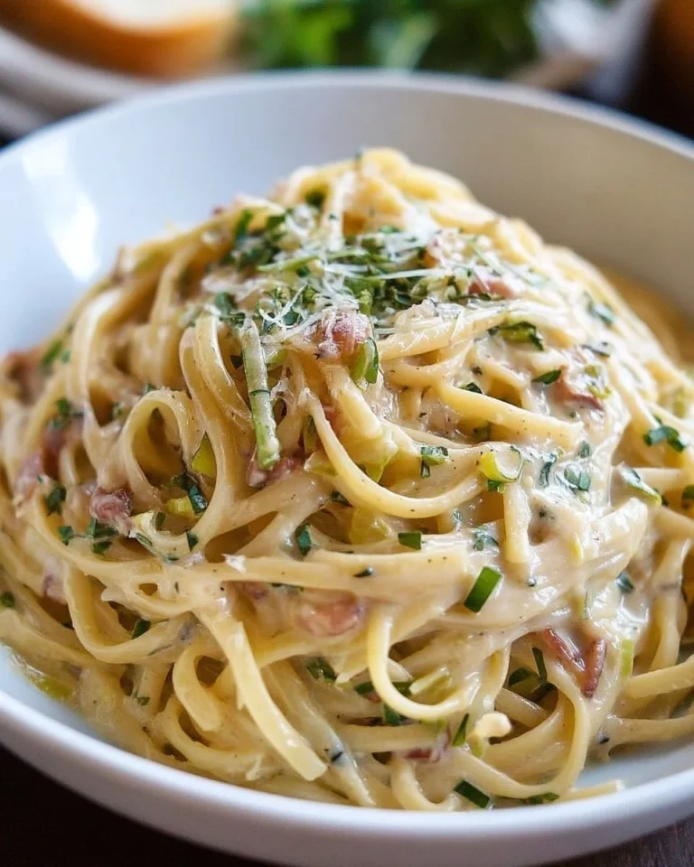 Spaghetti crémeux aux poireaux, plat onctueux et savoureux.