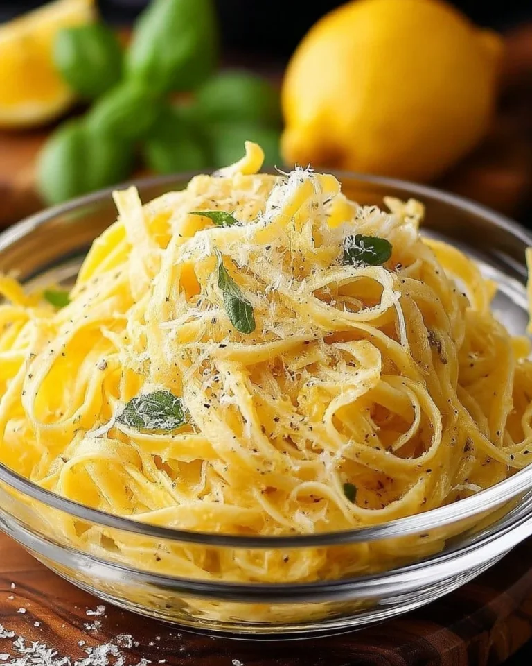 Tagliatelles crémeuses au citron et parmesan servies dans une assiette