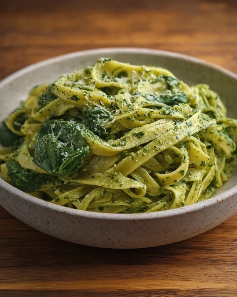 Tagliatelles au pesto épinards, plat savoureux et facile à préparer.