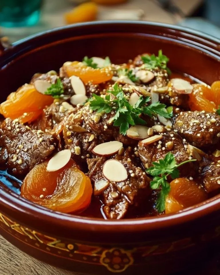 Tajine d'agneau aux abricots et amandes, plat traditionnel marocain