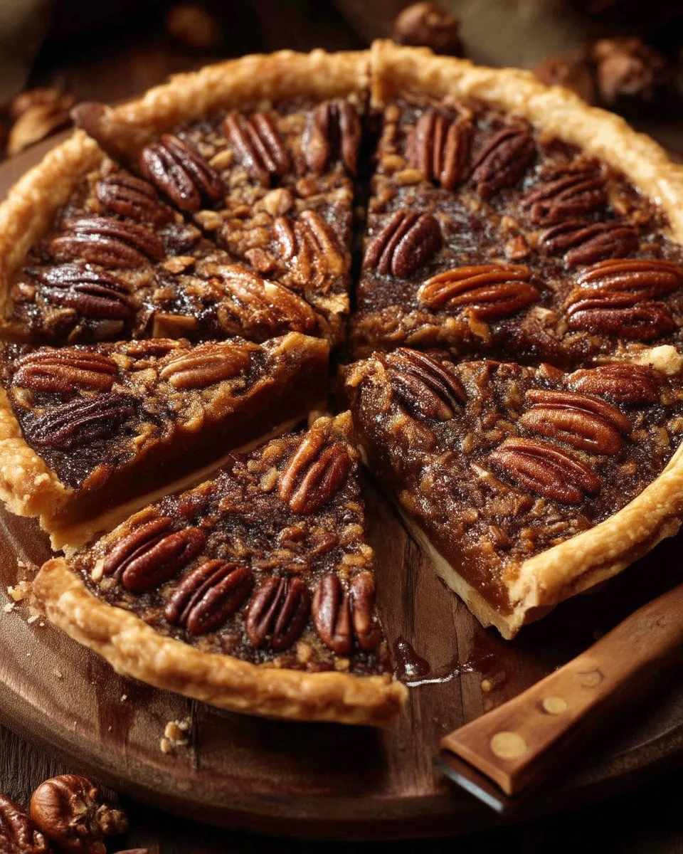 Tarte au sucre avec sirop d'érable et pacanes, un dessert traditionnel savoureux