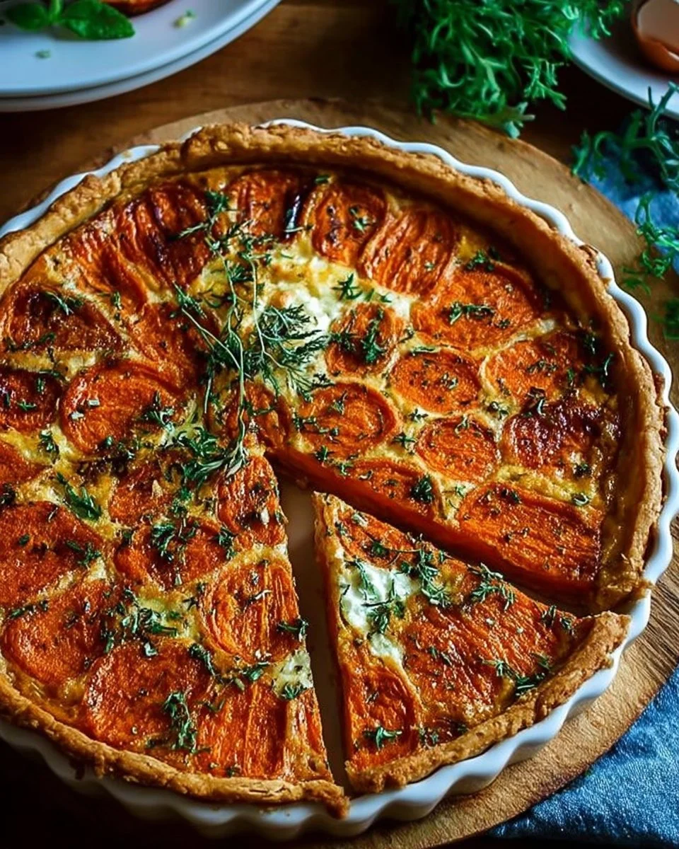 Tarte de Pâques aux carottes et herbes, idéale pour célébrer le printemps.