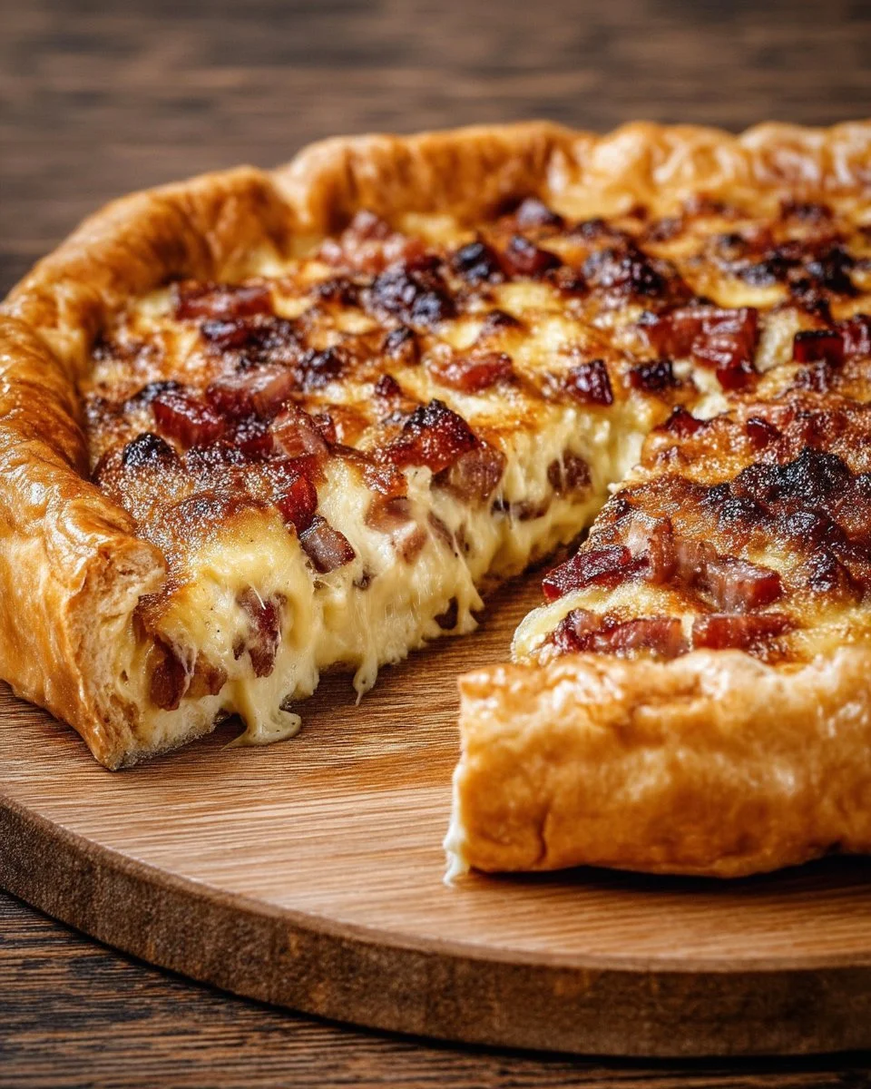 Tarte Reblochon et Lardons savoureuse sur une table