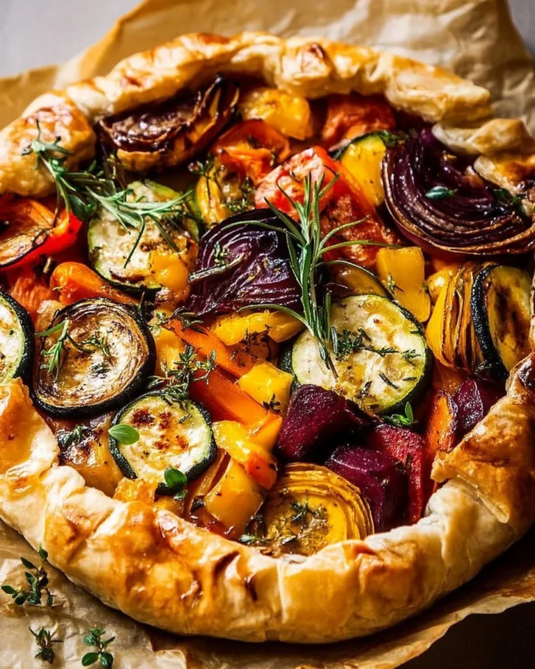 Tarte Rustique de Printemps aux Légumes Rôtis servie pour Pâques.
