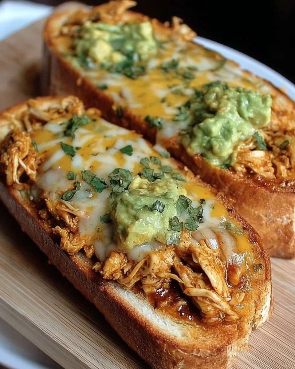 Tartine Tex-Mex Fondante au Poulet Épicé servie avec garnitures colorées