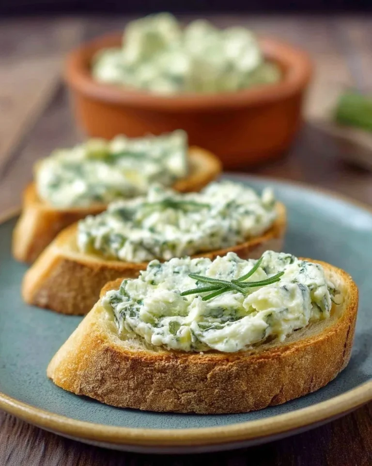 Tartines à la crème ail et fines herbes garnies sur pain frais
