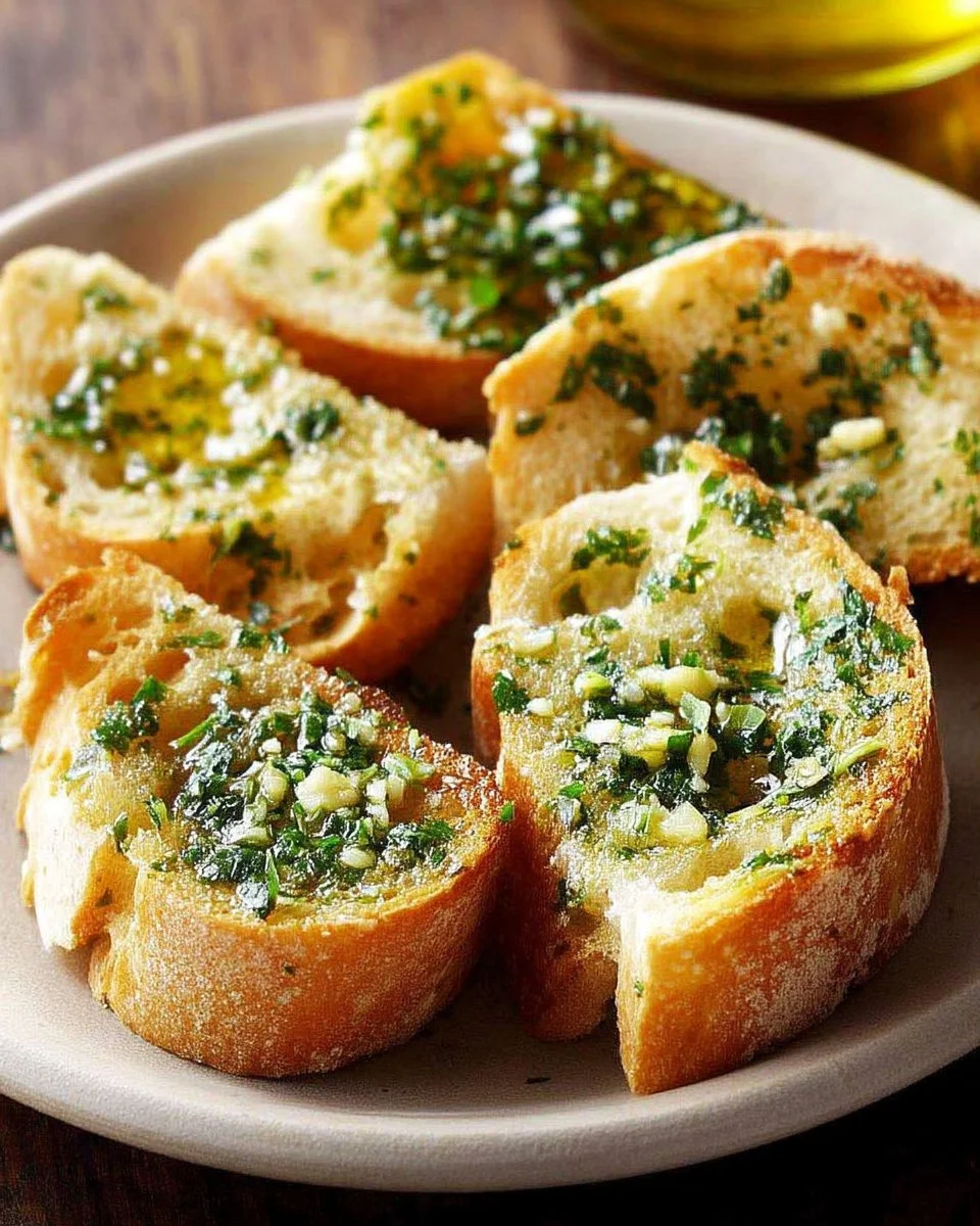 Tartines à l'ail et au persil prêtes à être dégustées en apéritif