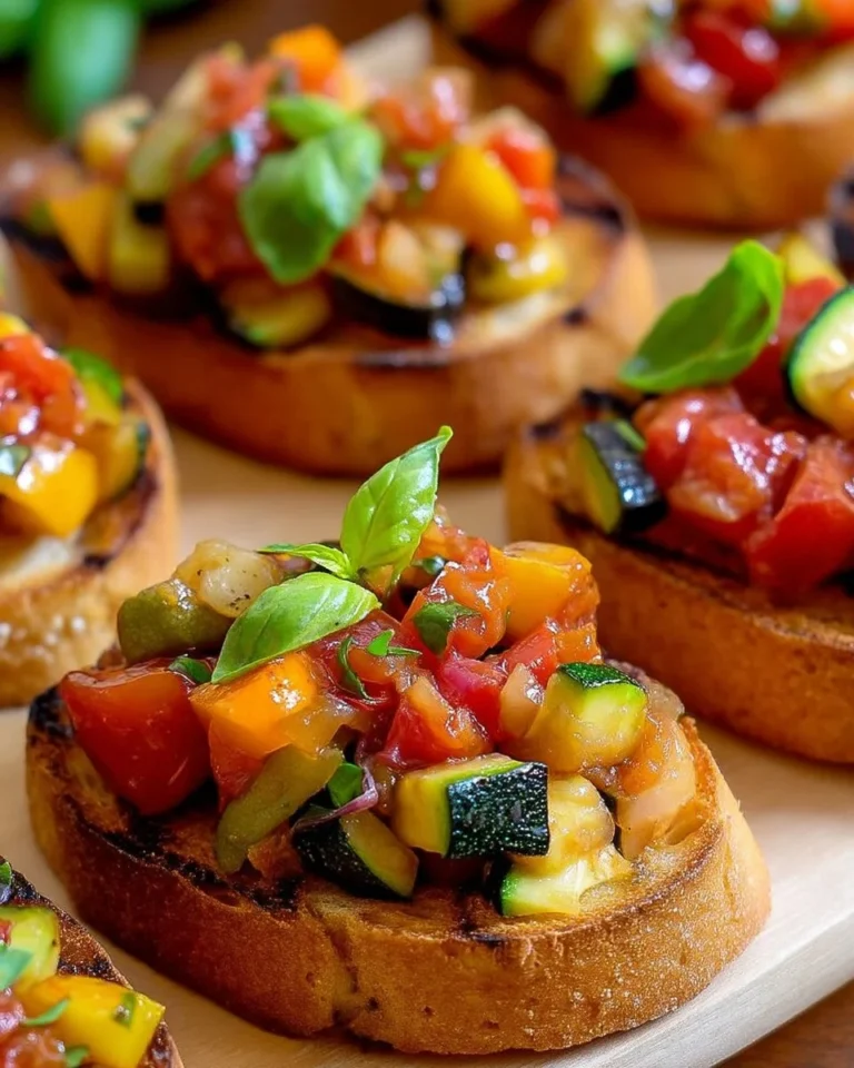 Tartines garnies de ratatouille sur pain grillé à l'ail