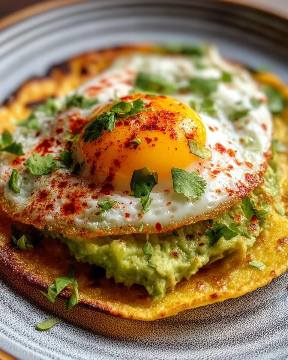 Tortilla croustillante garnie d'avocat et d'œuf coulant