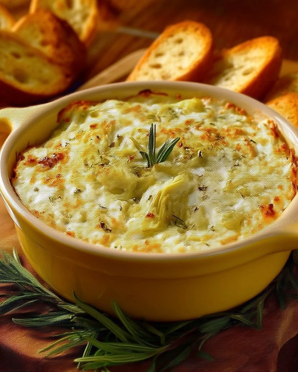 Trempette crémeuse aux artichauts dans un bol avec des légumes frais.