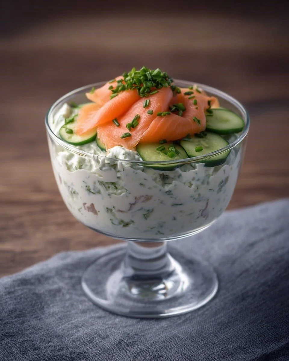 Tzatziki au saumon fumé servi dans un bol blanc