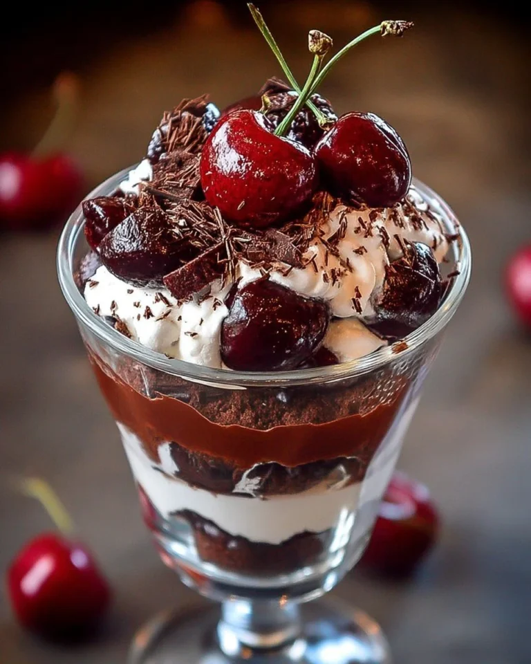 Verrine Forêt-Noire gourmande avec chocolat et cerises