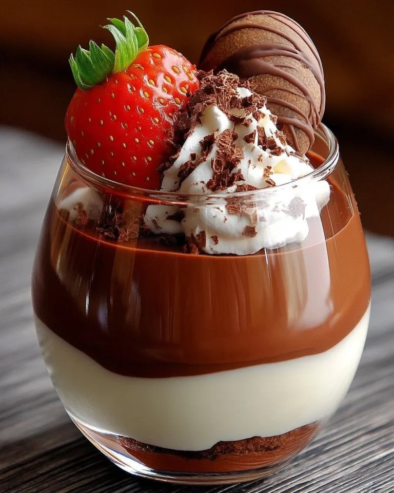 Verrine gourmande chocolat avec crème vanillée et fraise, dessert délicieux
