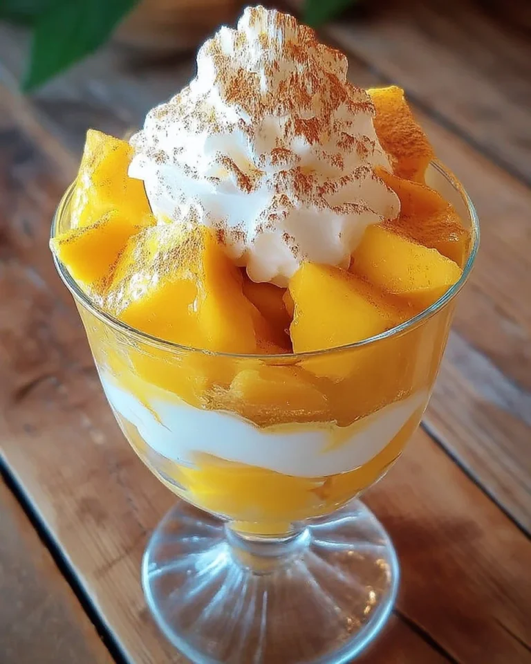 Verrine mangue chantilly au parfum de cannelle, dessert frais et délicieux.