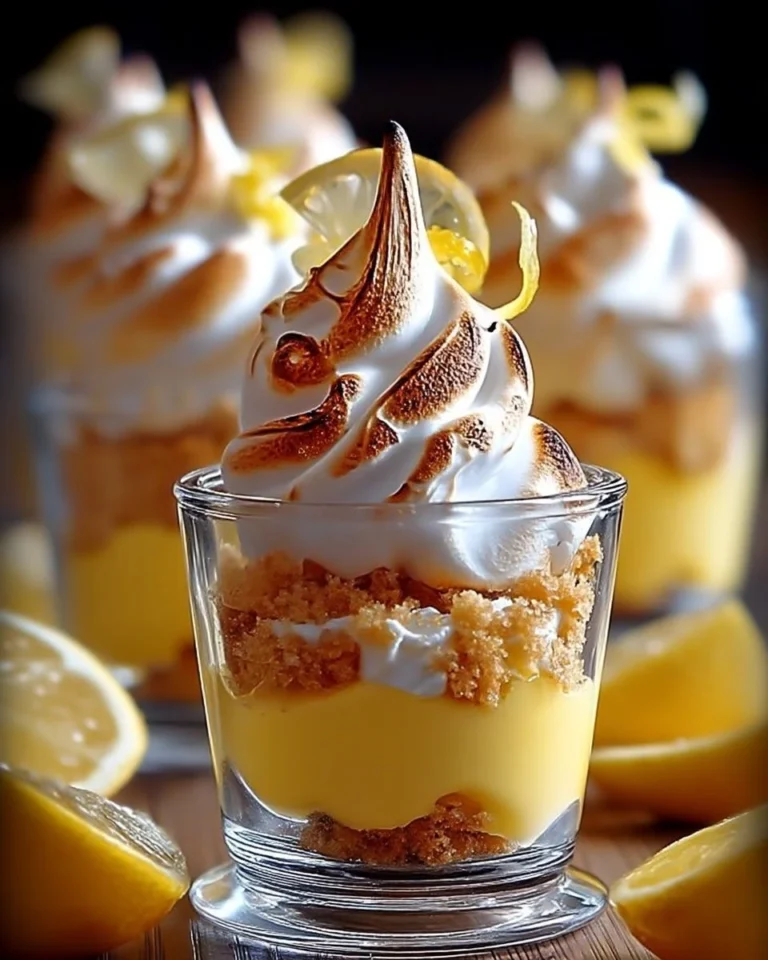 Verrines citron meringuées dorées garnies de crème au citron et meringue légère.