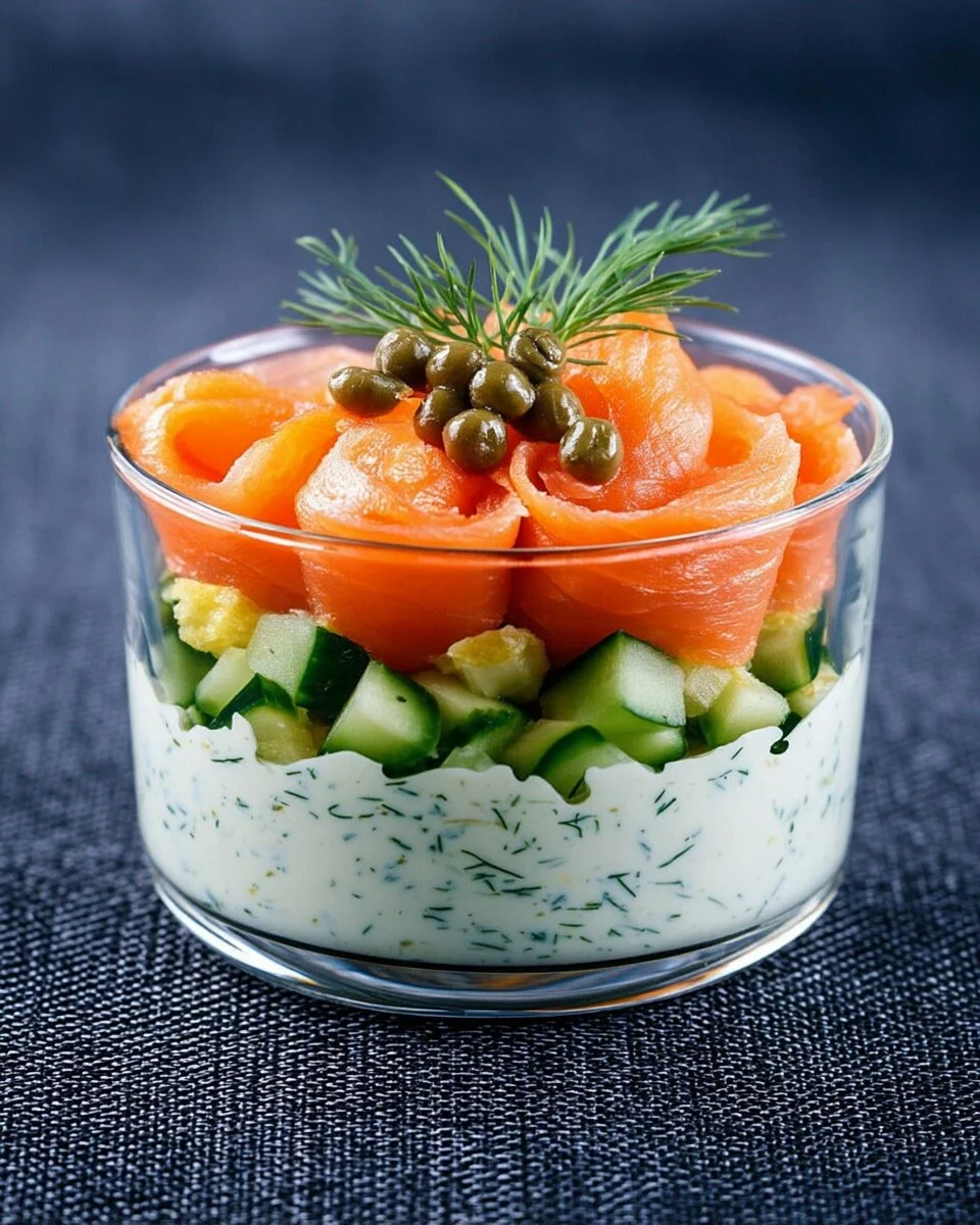 Verrines de saumon fumé garnies d'aneth et de citron