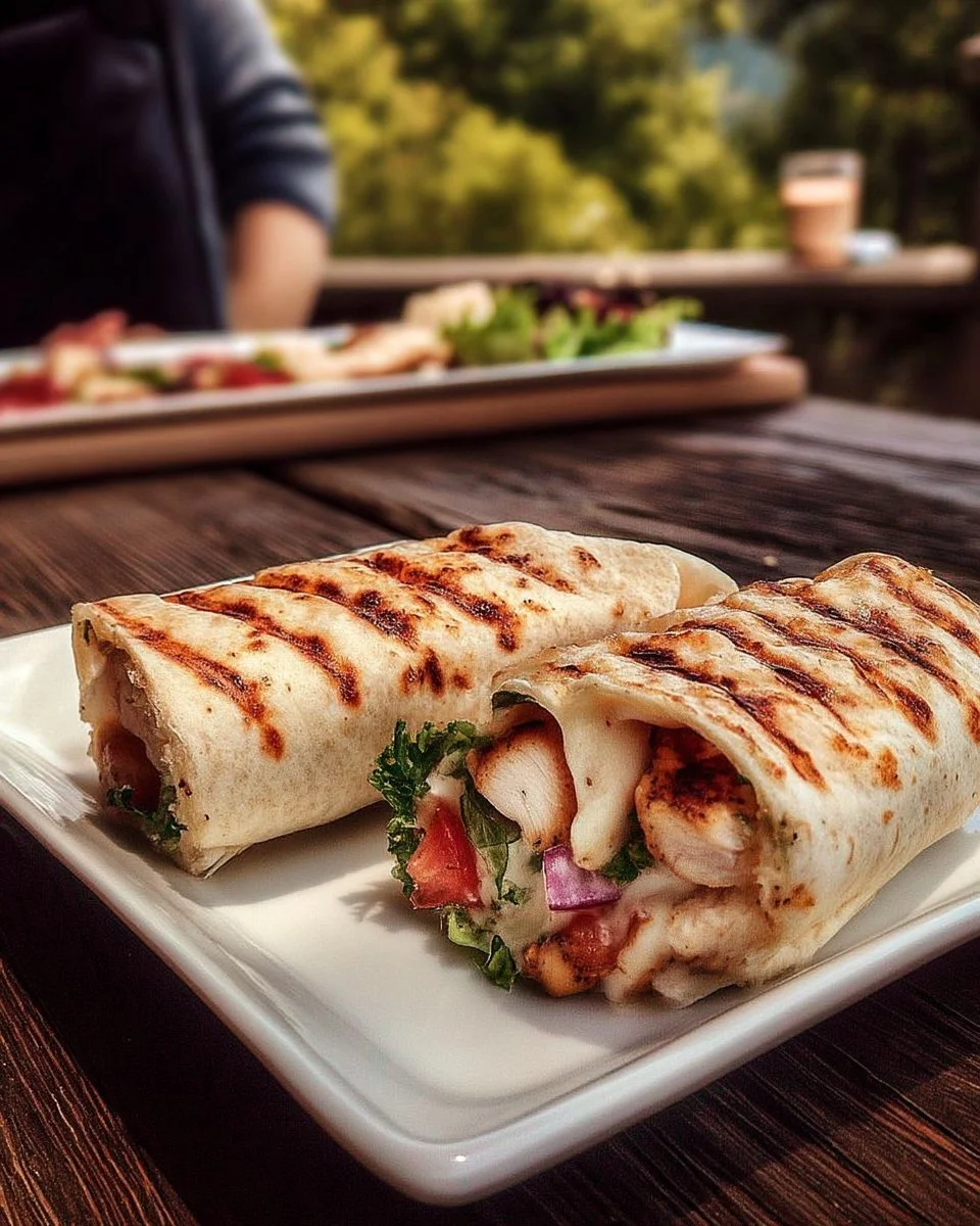 Wraps au poulet savoureux et frais, garnis de légumes croquants.