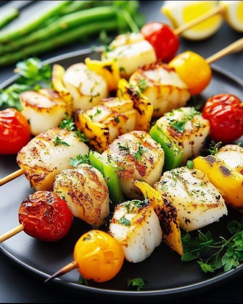 Brochettes de Légumes et Poisson Grillé
